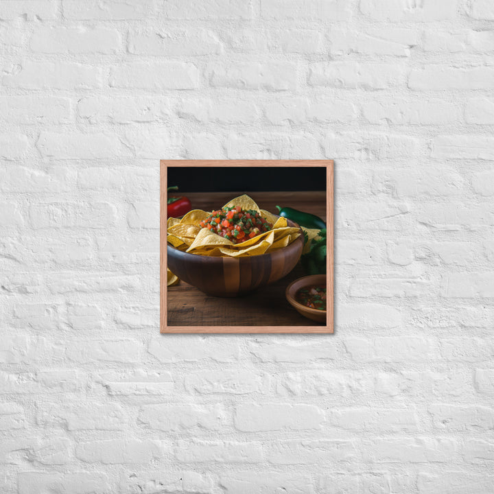 A colorful bowl of chips and salsa Framed poster 🤤 from Yumify.AI