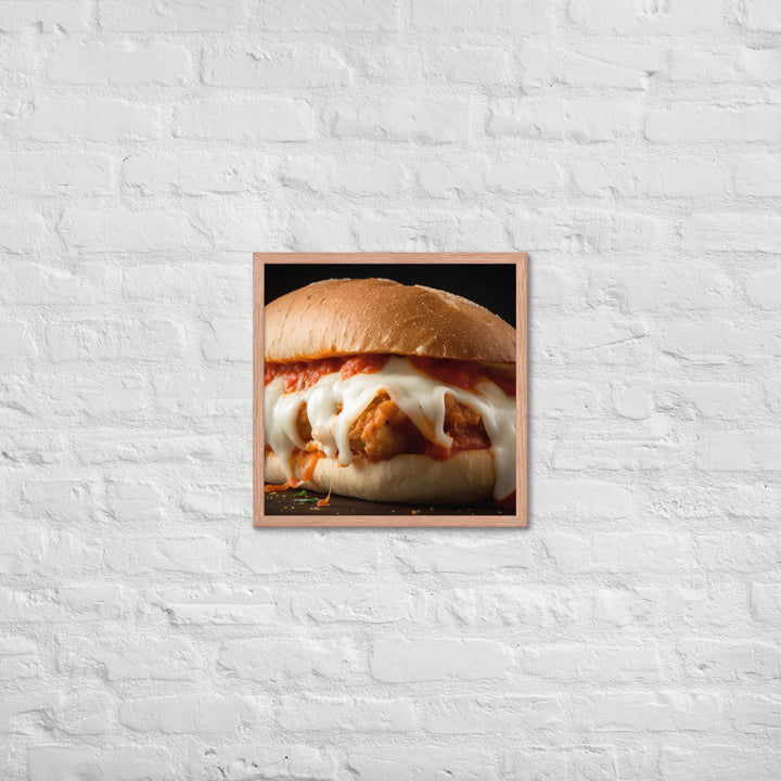 Sizzling Chicken Parmesan on a Hero Roll Framed poster 🤤 from Yumify.AI