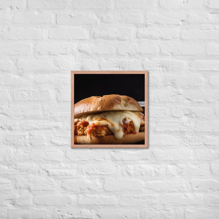 Juicy Chicken Parmesan on a Toasted Bun Framed poster 🤤 from Yumify.AI