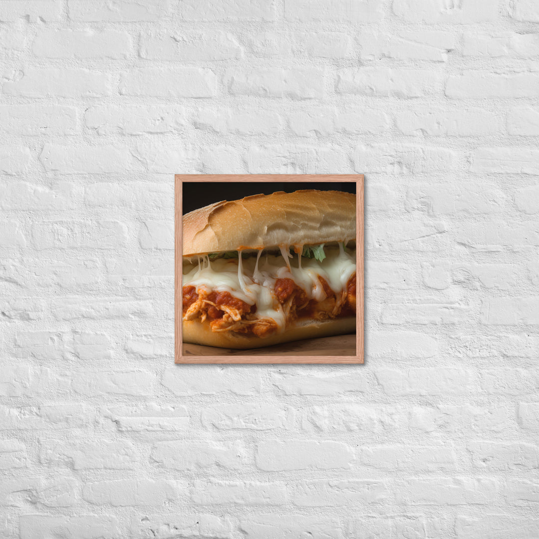 Hearty Chicken Parmesan on a Ciabatta Roll Framed poster 🤤 from Yumify.AI