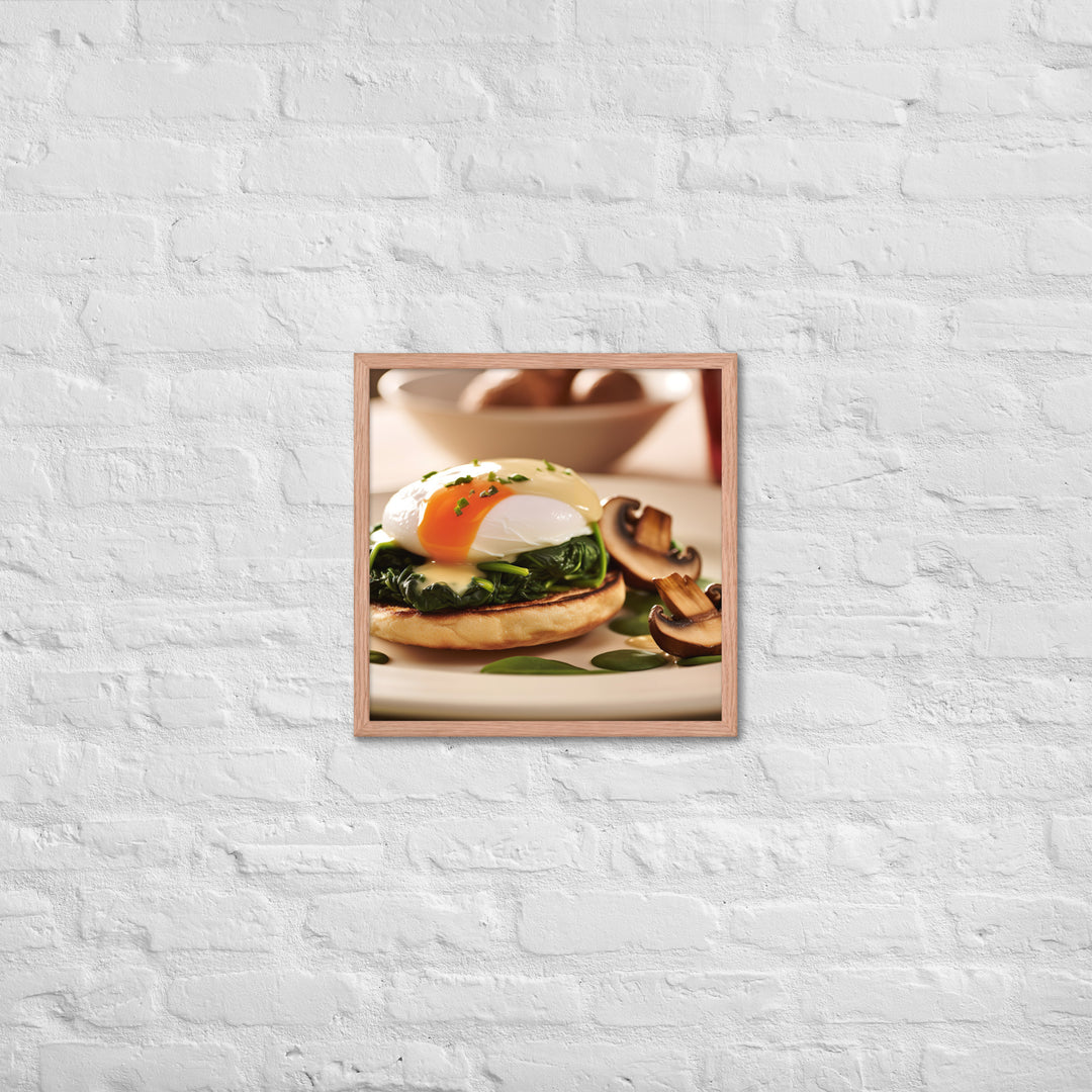 Spinach and Mushroom Eggs Benedict Framed poster 🤤 from Yumify.AI