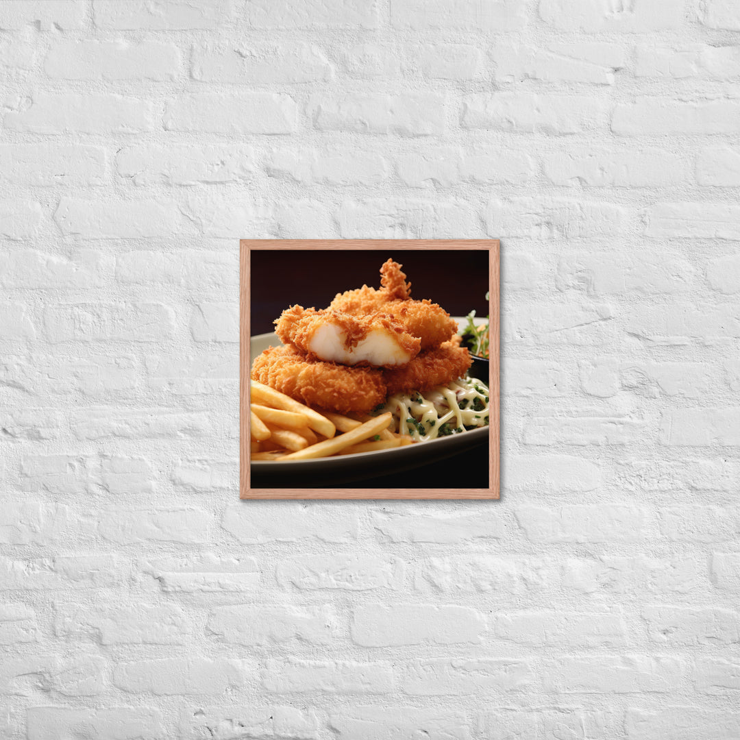 Panko Crusted Fish and Shoestring Fries Framed poster 🤤 from Yumify.AI