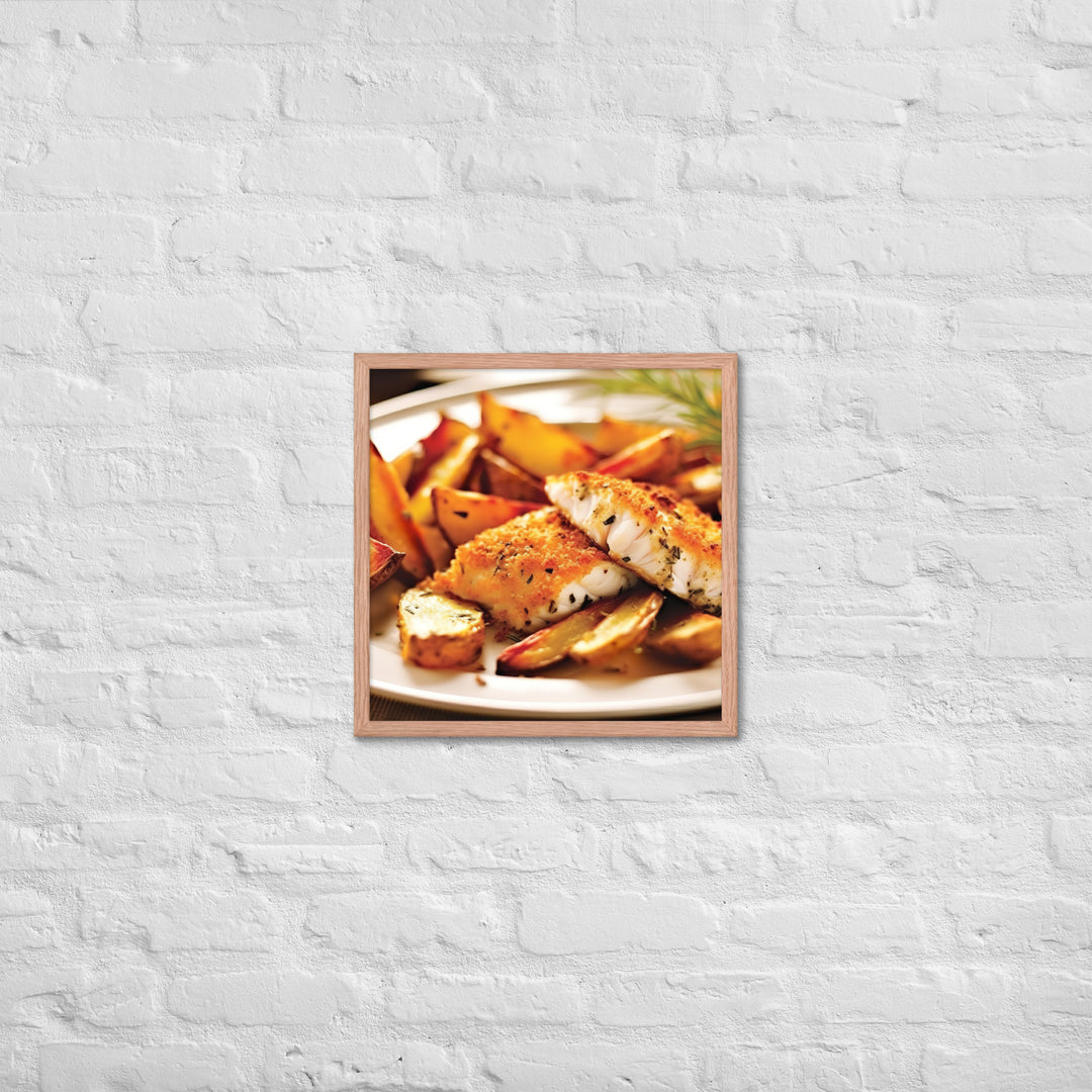 Oven Baked Fish and Wedges Framed poster 🤤 from Yumify.AI