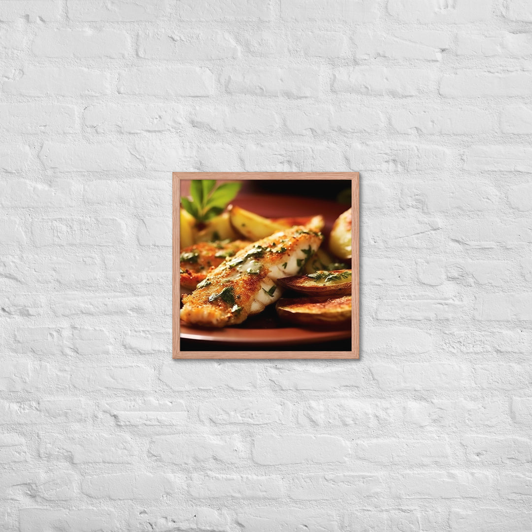 Oven Baked Fish and Wedges Framed poster 🤤 from Yumify.AI