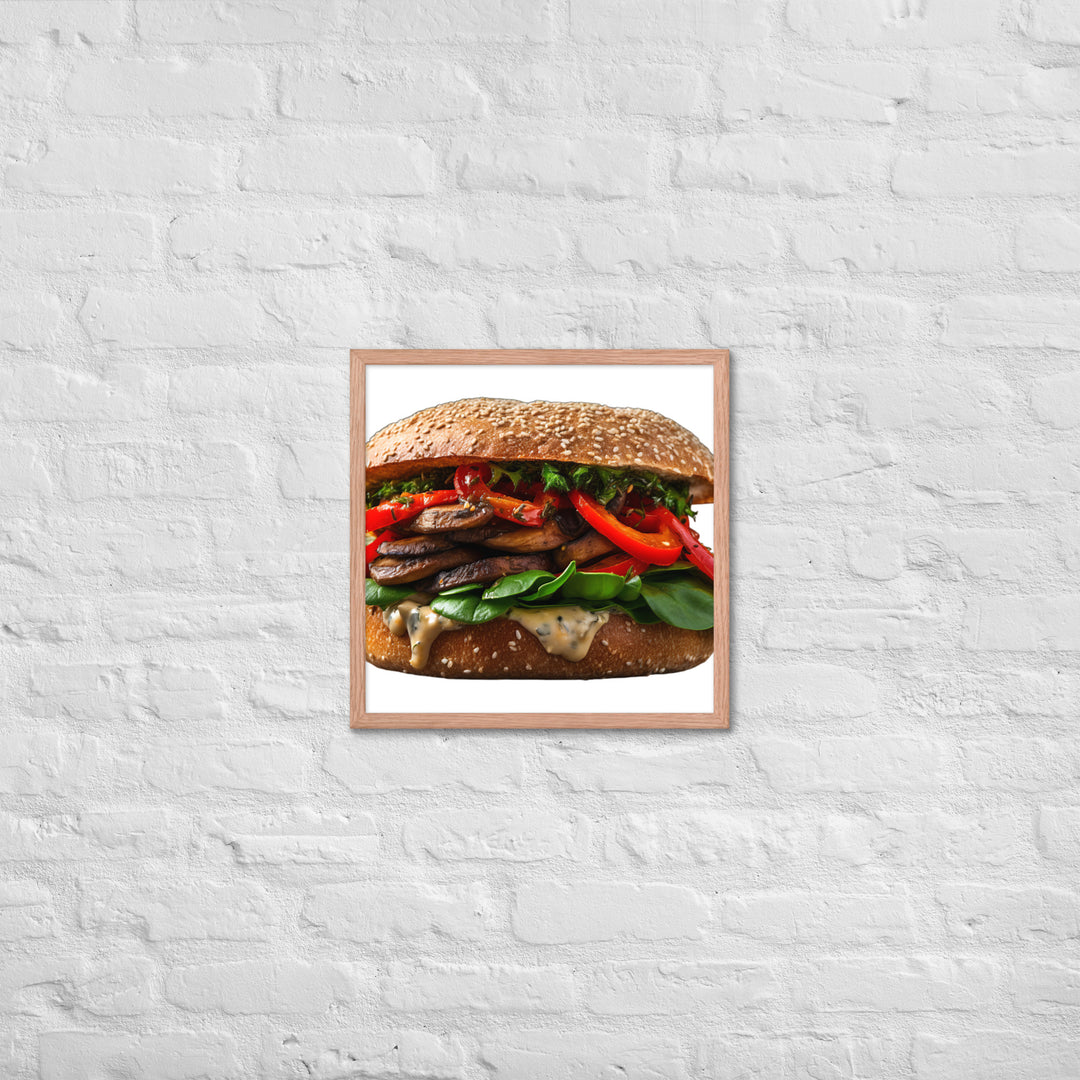 Vegan Delight Mushroom Burger Framed poster 🤤 from Yumify.AI