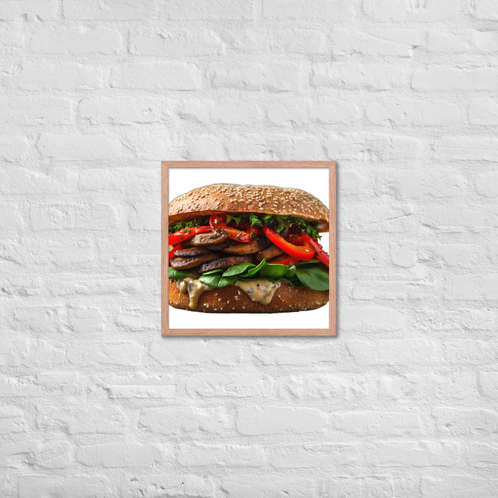 Vegan Delight Mushroom Burger Framed poster 🤤 from Yumify.AI