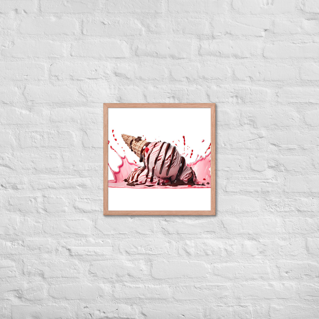 Chocolate Drizzle Over Strawberry Ice Cream Framed poster 🤤 from Yumify.AI