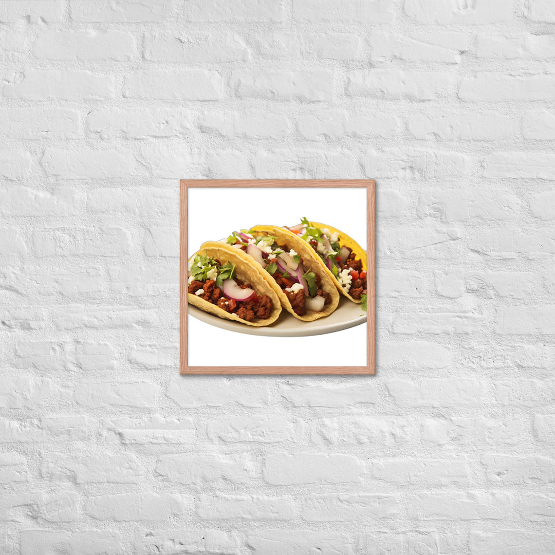 Spicy Chorizo Tacos Glow Framed poster 🤤 from Yumify.AI