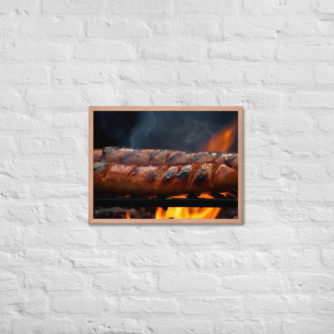 Grilled Sausage on an Open Flame Framed poster 🤤 from Yumify.AI