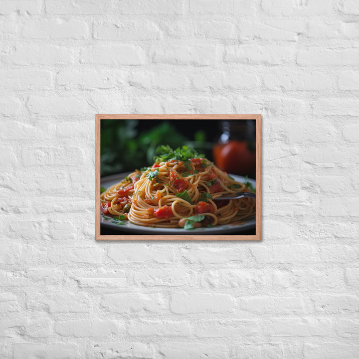 Vegan Spaghetti with Tomato Sauce Framed poster 🤤 from Yumify.AI