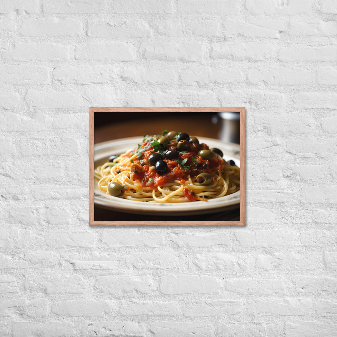 Spaghetti Puttanesca with Anchovies Framed poster 🤤 from Yumify.AI