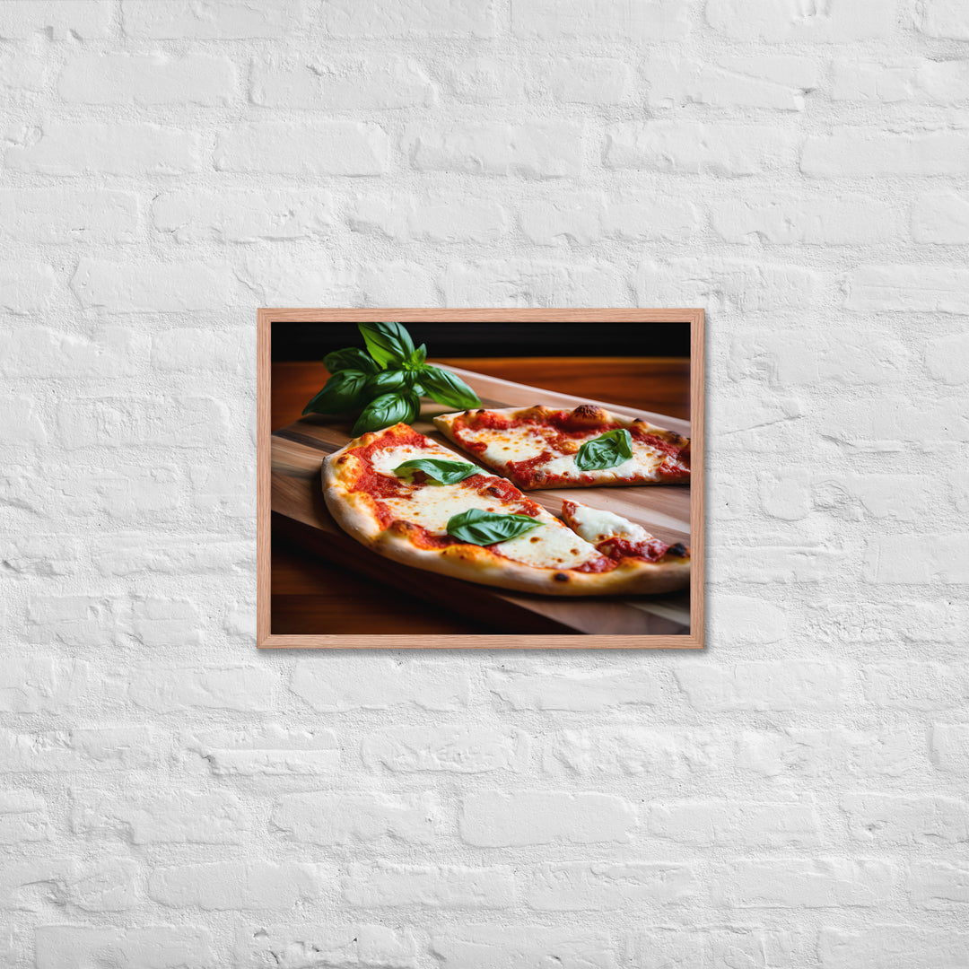 A Margherita Pizza with Fresh Basil Framed poster 🤤 from Yumify.AI