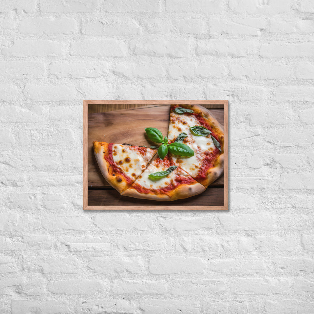 A Margherita Pizza with Fresh Basil Framed poster 🤤 from Yumify.AI