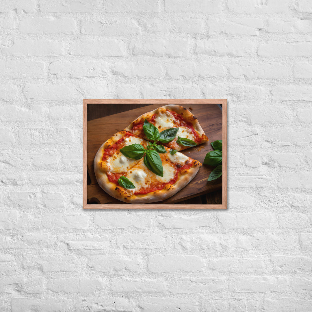 A Margherita Pizza with Fresh Basil Framed poster 🤤 from Yumify.AI