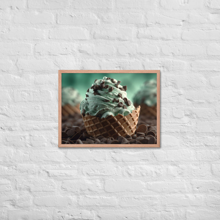 Mint Chocolate Chip Soft Serve Waffle Cone Framed poster 🤤 from Yumify.AI