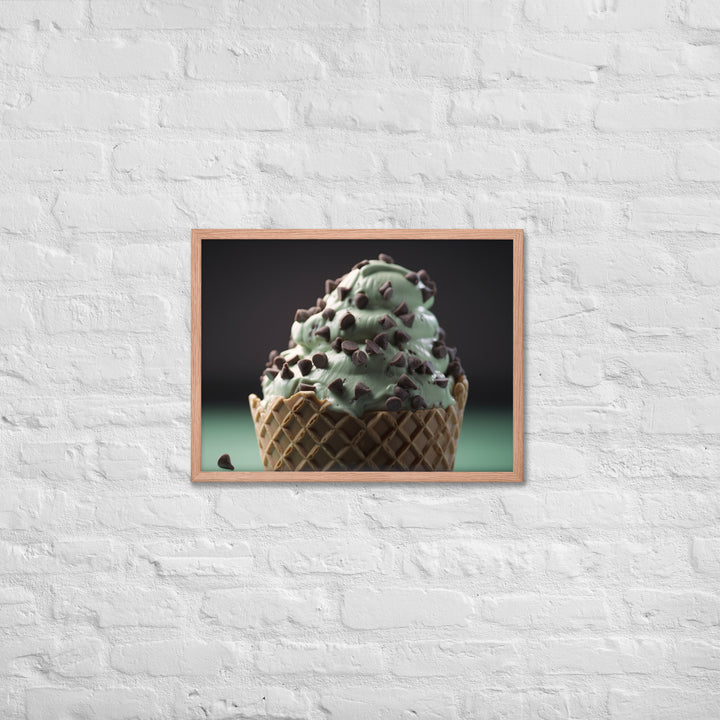 Mint Chocolate Chip Soft Serve Waffle Cone Framed poster 🤤 from Yumify.AI