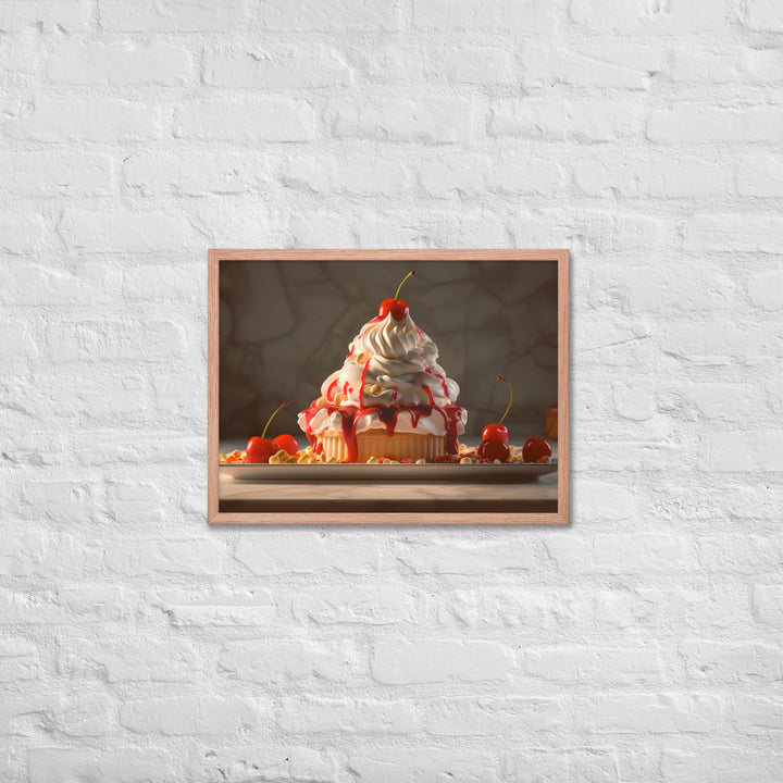 Strawberry Shortcake Soft Serve Sundae Framed poster 🤤 from Yumify.AI