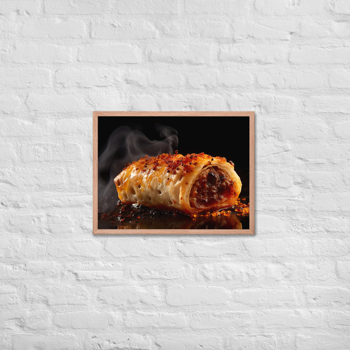 Spicy Sausage Roll Framed poster 🤤 from Yumify.AI