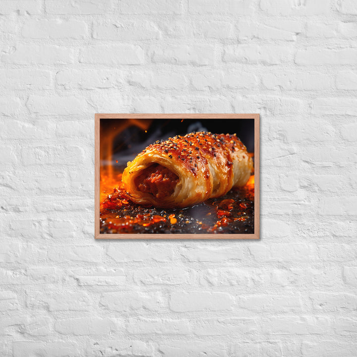 Spicy Sausage Roll Framed poster 🤤 from Yumify.AI