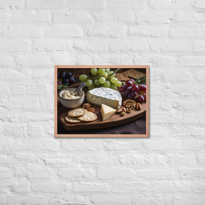 A cheese board featuring creamy brie Framed poster 🤤 from Yumify.AI