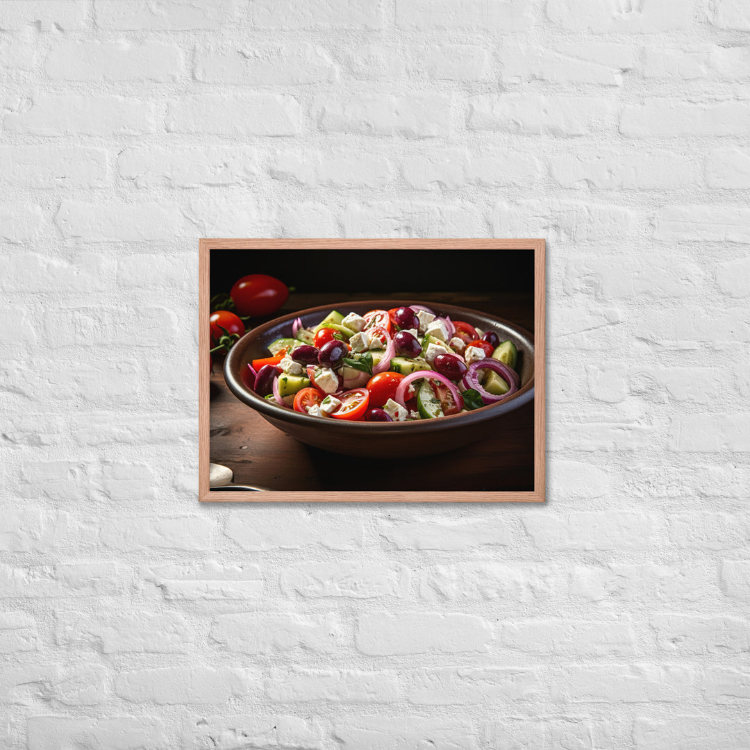 Classic Greek salad with ripe cherry tomatoes Framed poster 🤤 from Yumify.AI