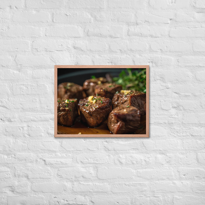 Sirloin Steak Bites with Garlic Butter Framed poster 🤤 from Yumify.AI