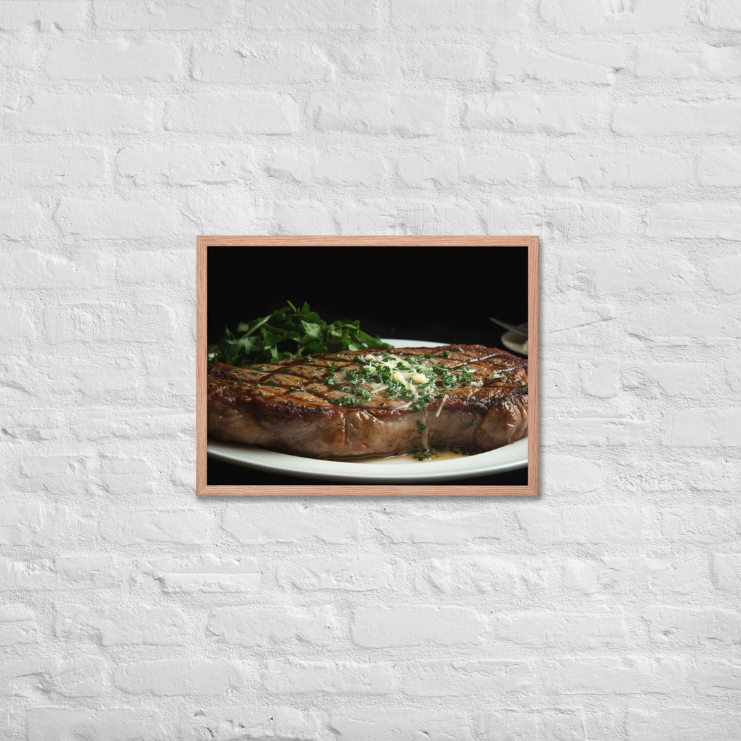 New York Strip Steak with Garlic Butter and Herbs Framed poster 🤤 from Yumify.AI