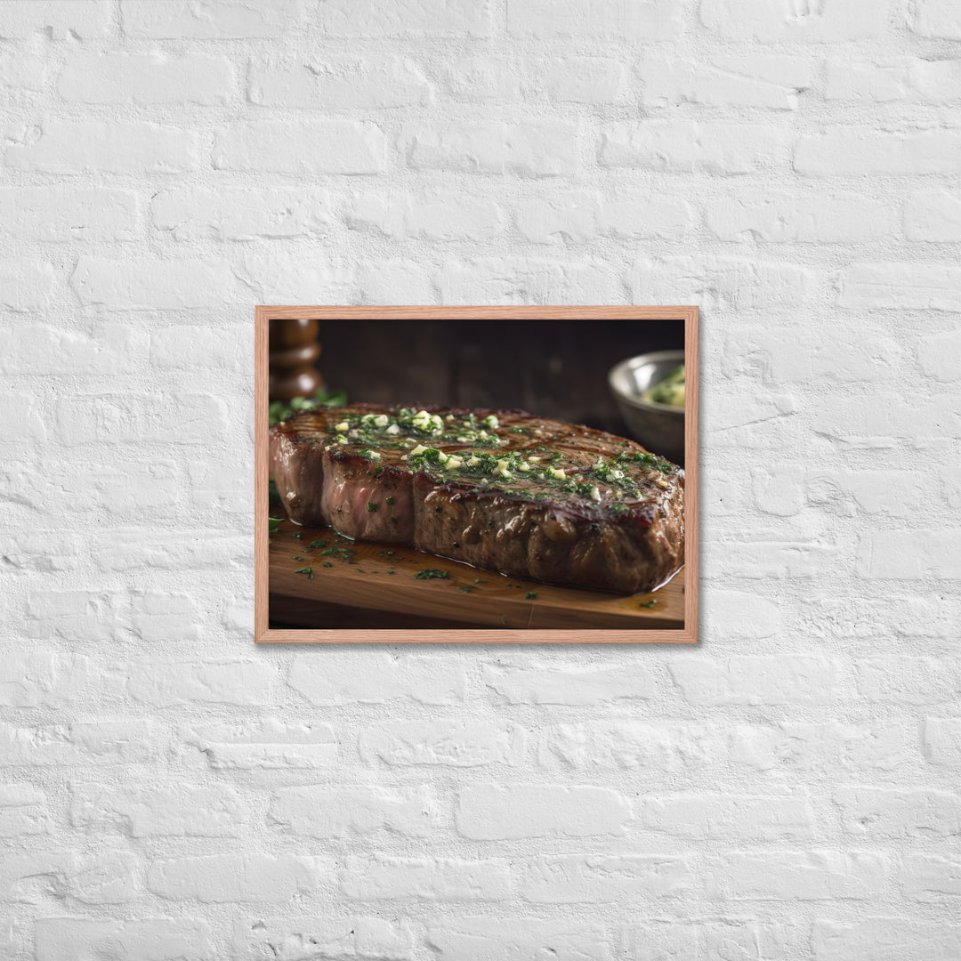 New York Strip Steak with Garlic Butter and Herbs Framed poster 🤤 from Yumify.AI