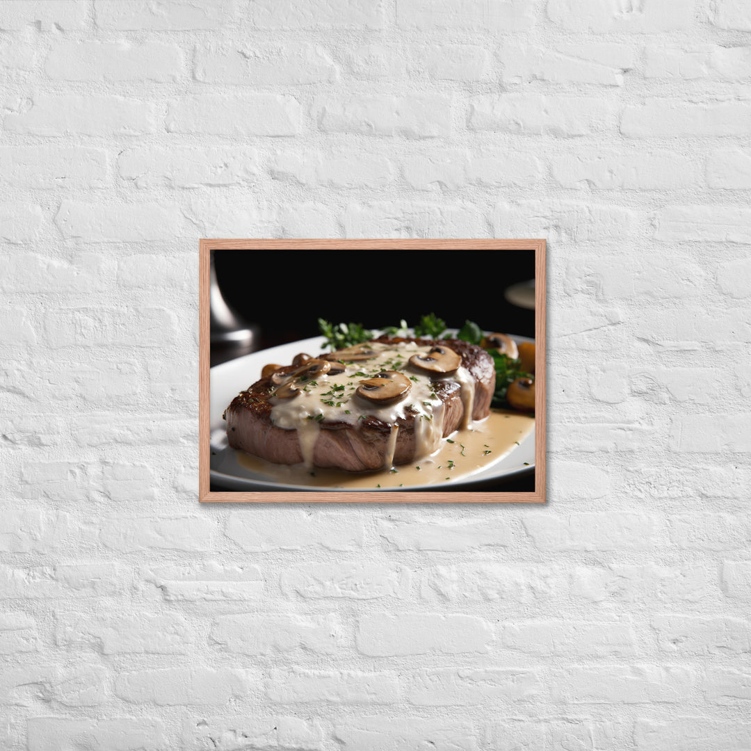 New York Strip Steak with Creamy Mushroom Sauce Framed poster 🤤 from Yumify.AI