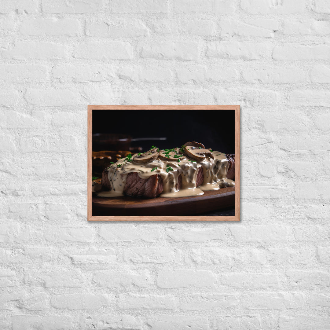 New York Strip Steak with Creamy Mushroom Sauce Framed poster 🤤 from Yumify.AI