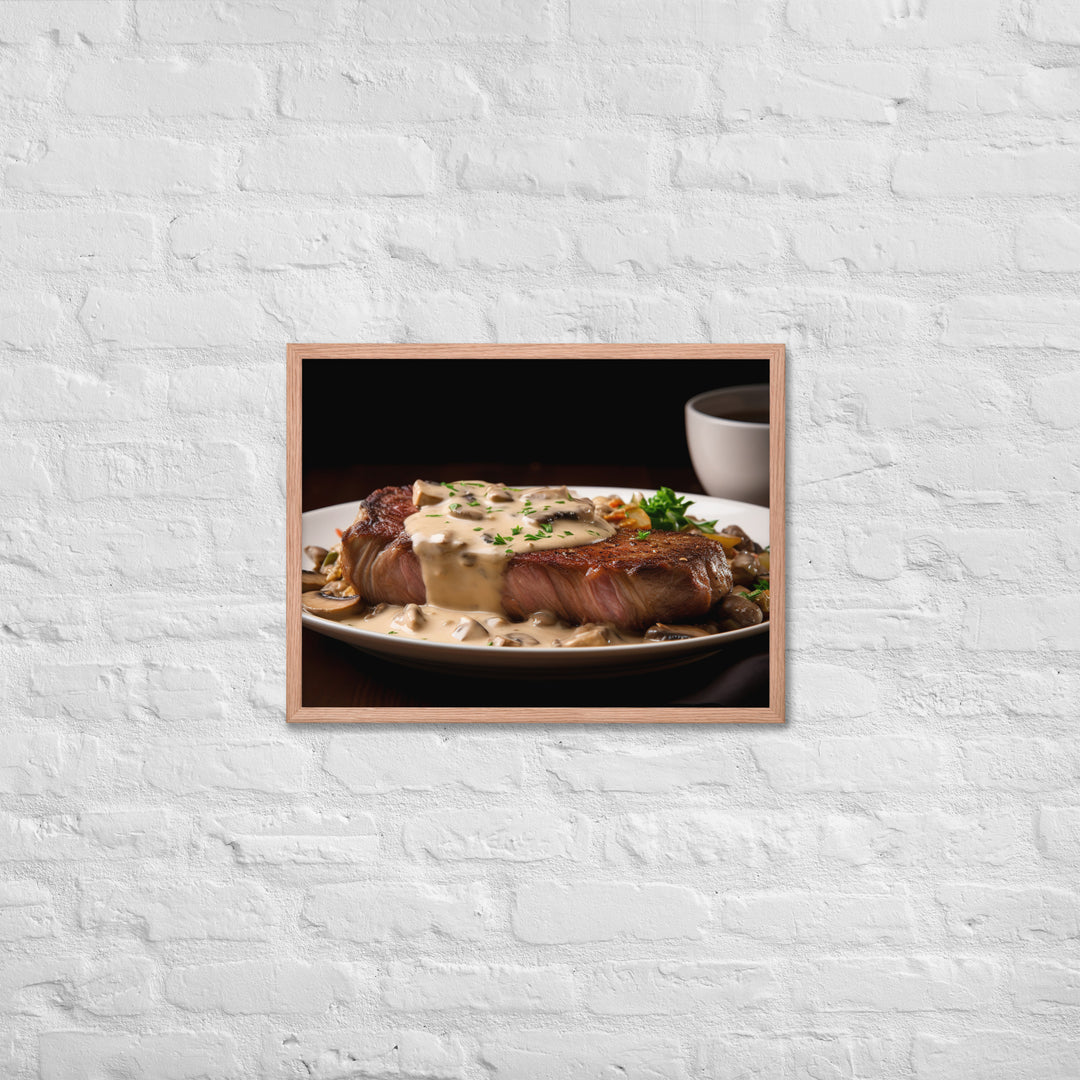 New York Strip Steak with Creamy Mushroom Sauce Framed poster 🤤 from Yumify.AI