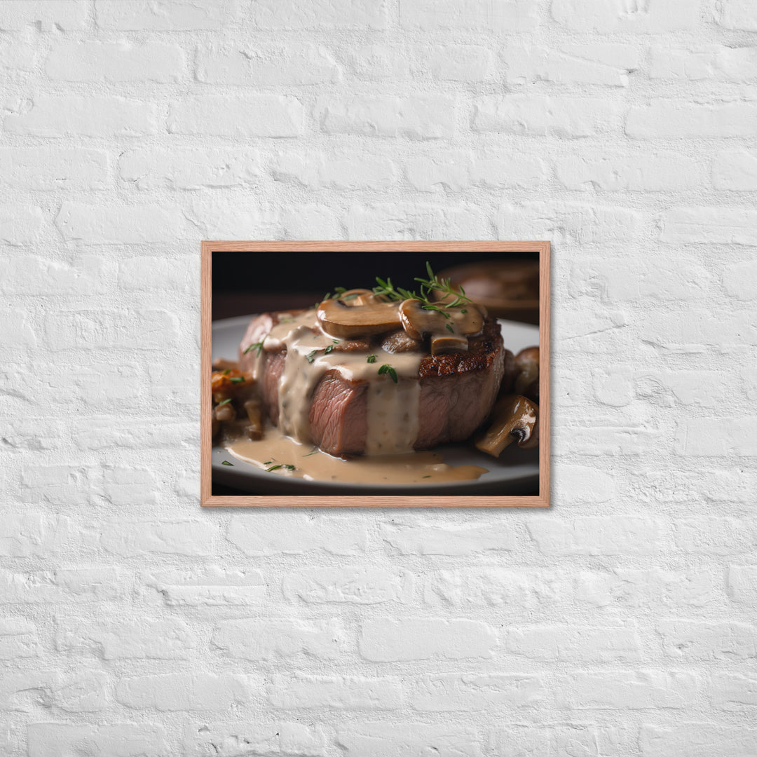 New York Strip Steak with Creamy Mushroom Sauce Framed poster 🤤 from Yumify.AI