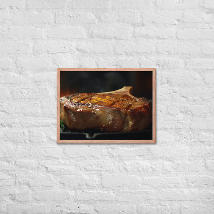 Juicy T-Bone Steak on a Sizzling Grill Framed poster 🤤 from Yumify.AI