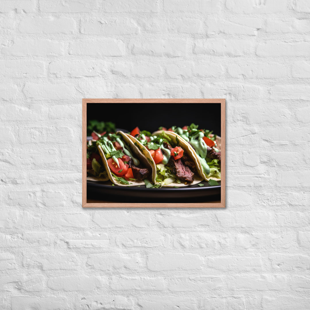 Hanger Steak Tacos with Cilantro Lime Sauce Framed poster 🤤 from Yumify.AI