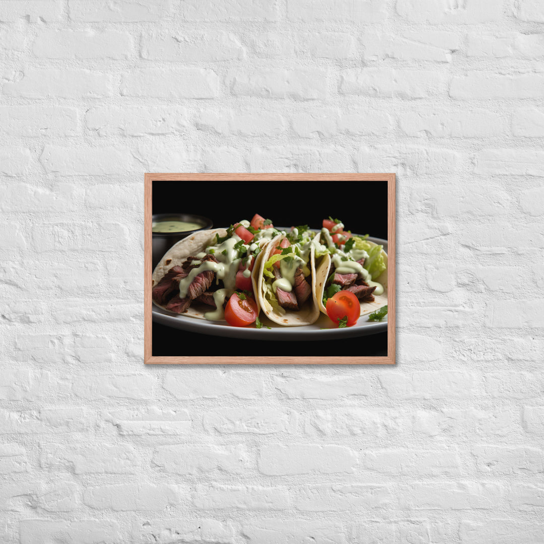 Hanger Steak Tacos with Cilantro Lime Sauce Framed poster 🤤 from Yumify.AI