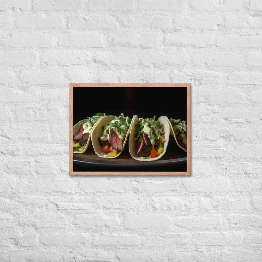 Hanger Steak Tacos with Cilantro Lime Sauce Framed poster 🤤 from Yumify.AI