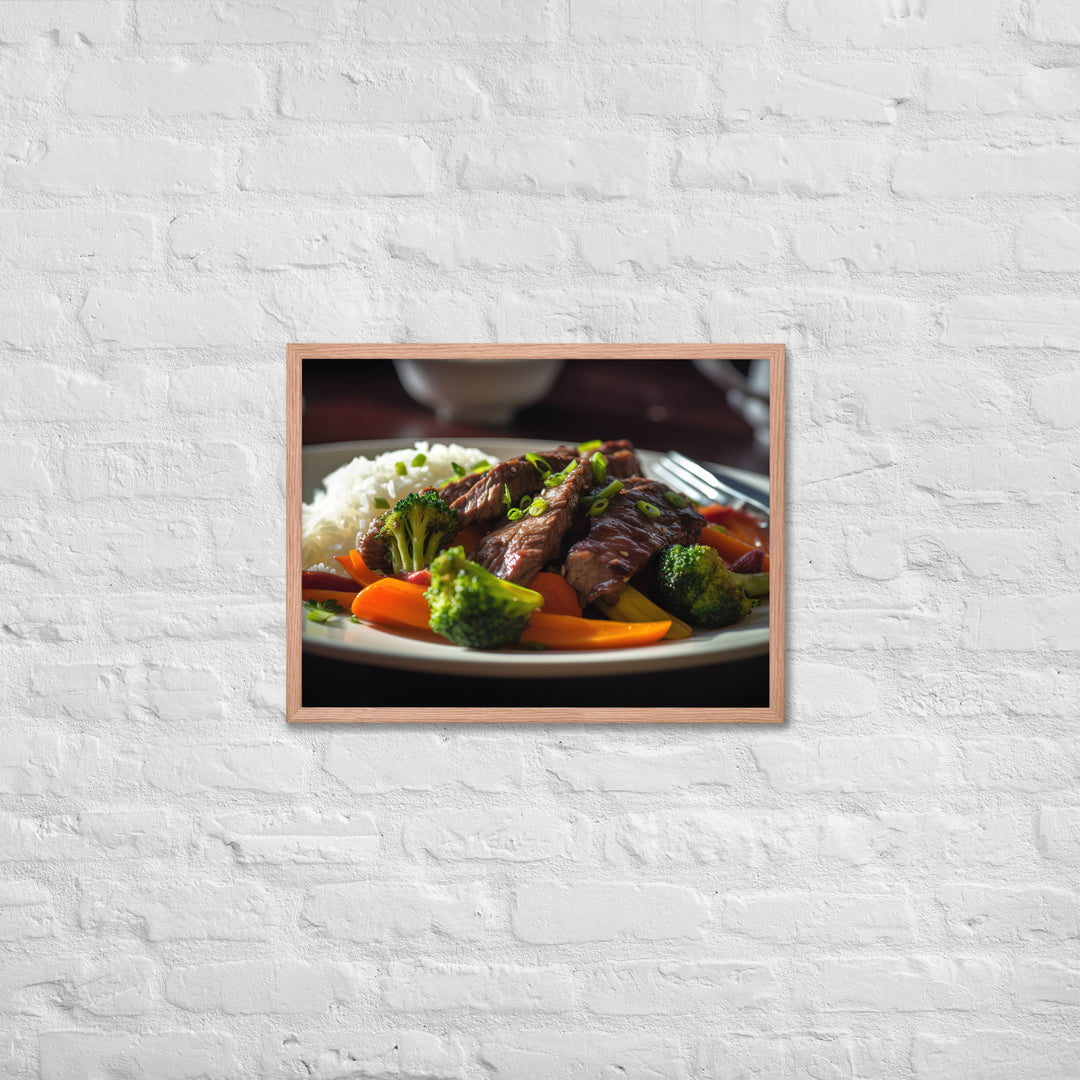 Hanger Steak Stir Fry with Mixed Vegetables Framed poster 🤤 from Yumify.AI