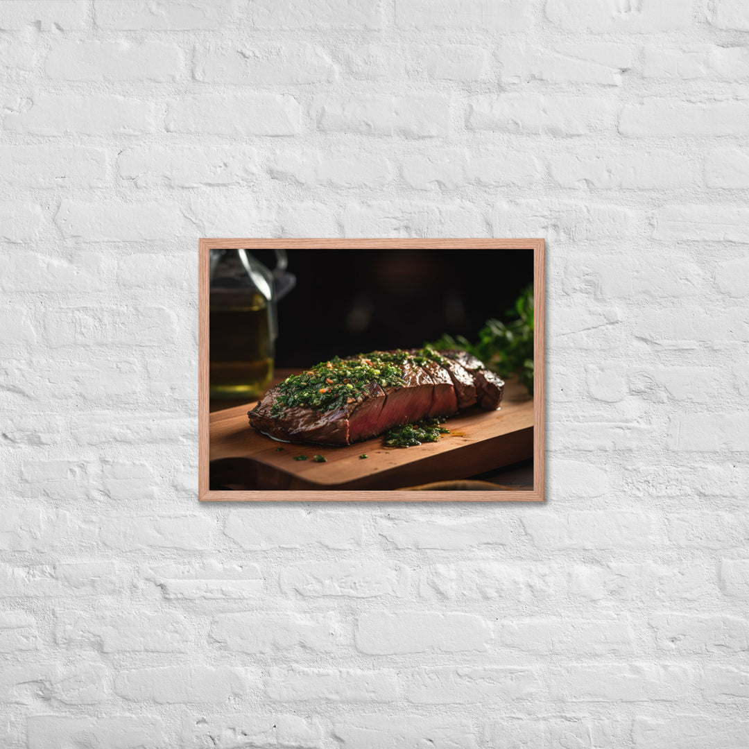 Grilled Flank Steak with Chimichurri Sauce Framed poster 🤤 from Yumify.AI