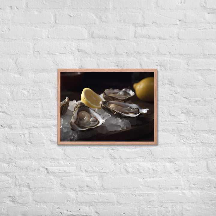 Succulent Eastern Oysters on Ice Framed poster 🤤 from Yumify.AI