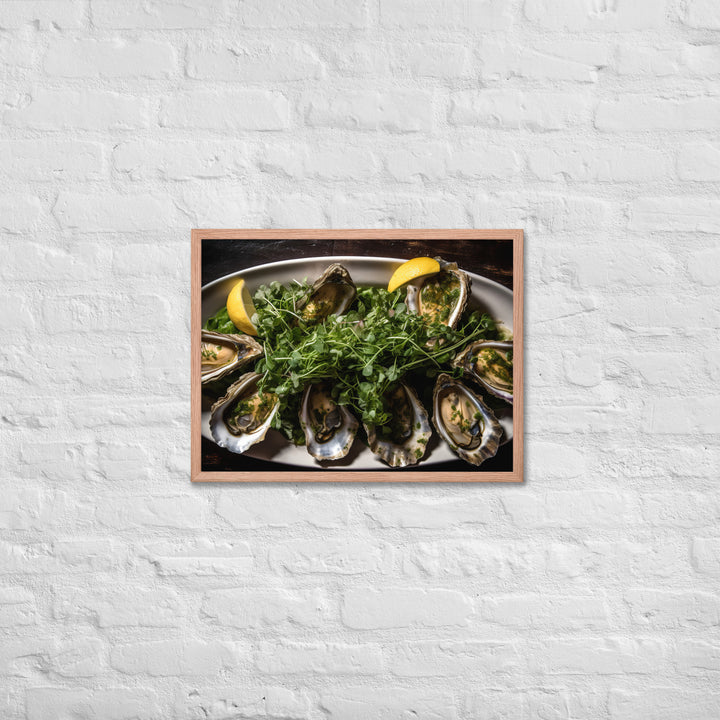 Grilled Wellfleet Oysters with Garlic Butter Framed poster 🤤 from Yumify.AI