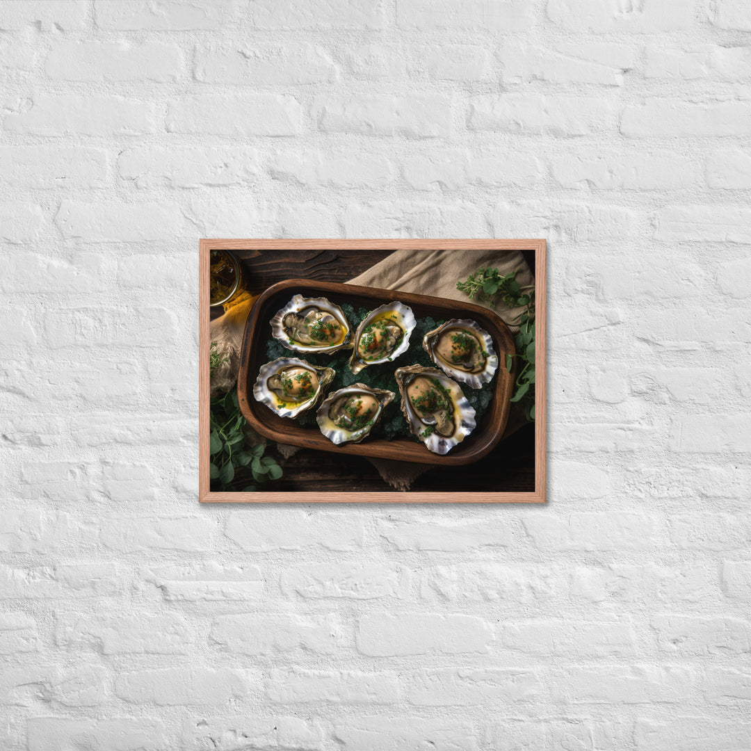 Grilled Olympia Oysters with Herb Butter Framed poster 🤤 from Yumify.AI