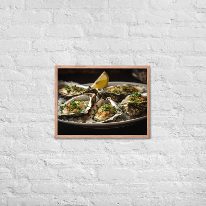 Grilled Malpeque Oysters with Garlic Butter Framed poster 🤤 from Yumify.AI