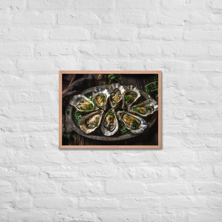 Grilled Eastern Oysters with Garlic Butter Framed poster 🤤 from Yumify.AI