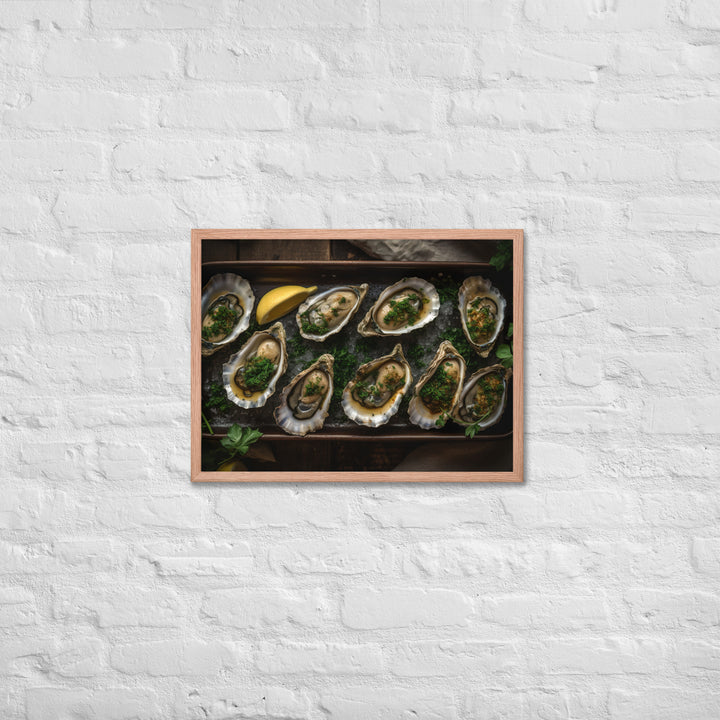 Grilled Eastern Oysters with Garlic Butter Framed poster 🤤 from Yumify.AI