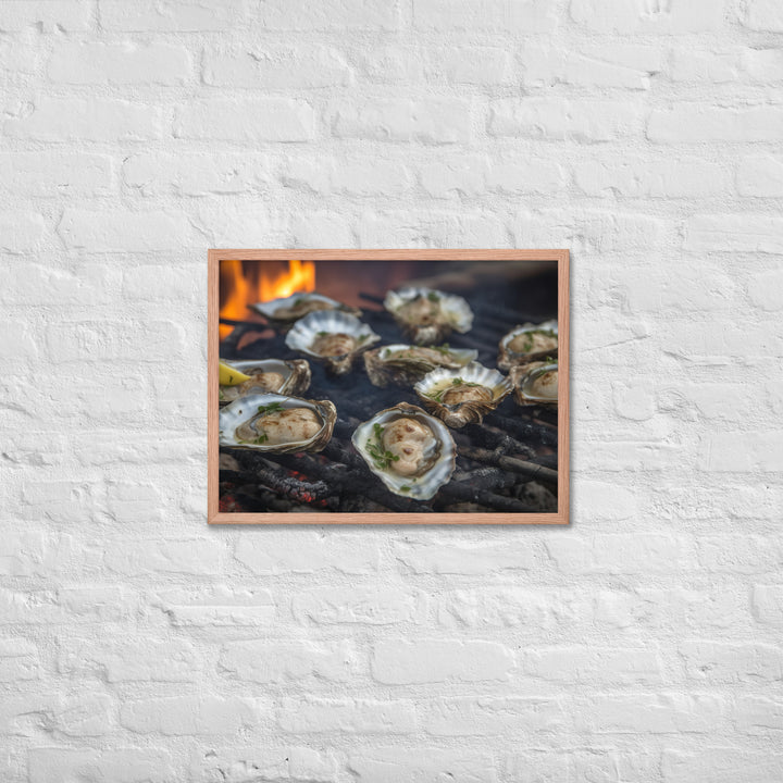 Grilled Malpeque Oysters with Garlic Butter Framed poster 🤤 from Yumify.AI