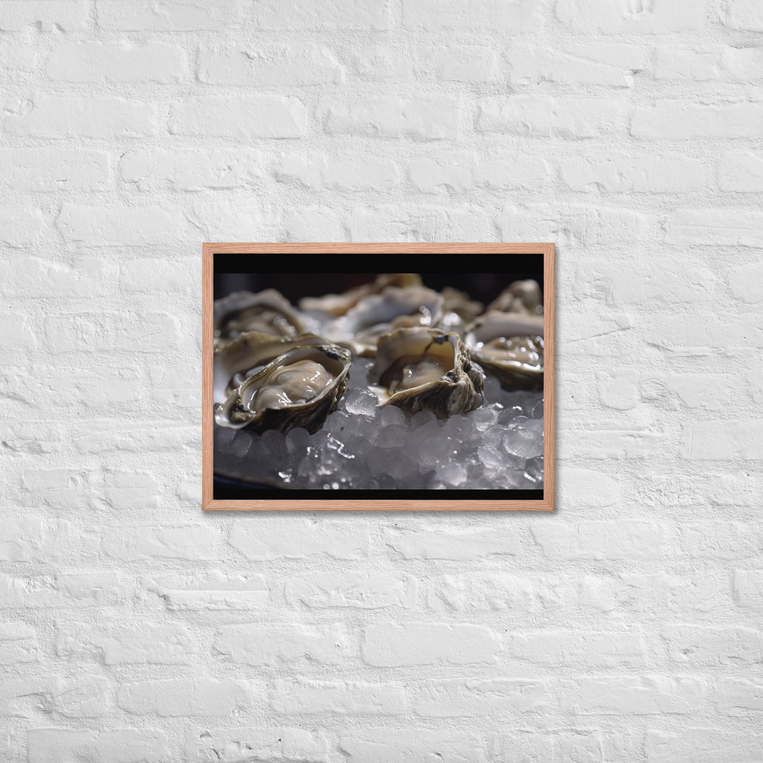 Freshly Shucked Pacific Oysters on Ice Framed poster 🤤 from Yumify.AI