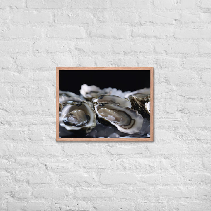 Freshly Shucked Pacific Oysters on Ice Framed poster 🤤 from Yumify.AI