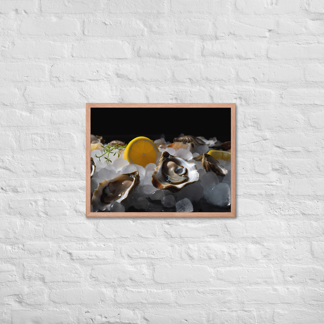 Freshly Shucked European Flat Oysters on Ice Framed poster 🤤 from Yumify.AI