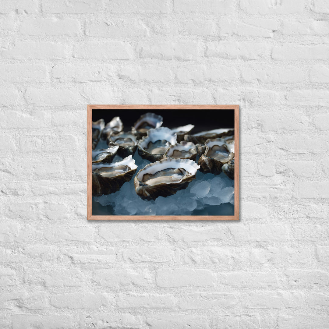 Freshly Shucked Blue Point Oysters on Ice Framed poster 🤤 from Yumify.AI