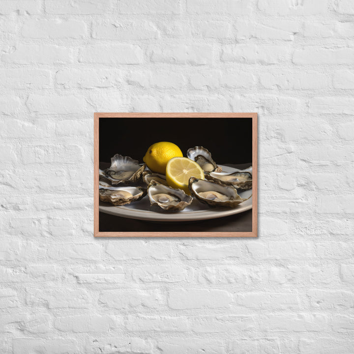 European Flat Oysters with a Splash of Lemon Framed poster 🤤 from Yumify.AI